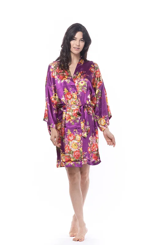 Satin Floral Blossom Robe Purple