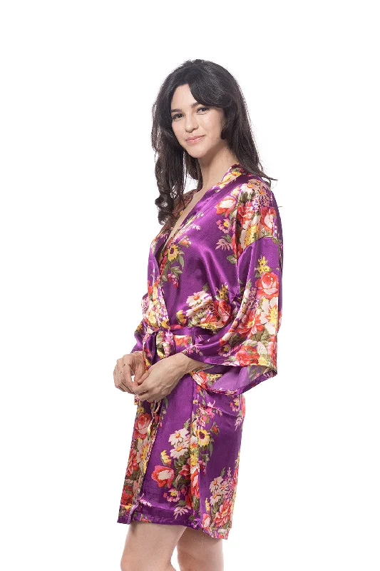 Satin Floral Blossom Robe Purple