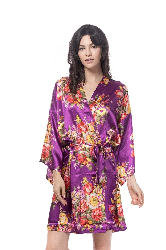 Satin Floral Blossom Robe Purple