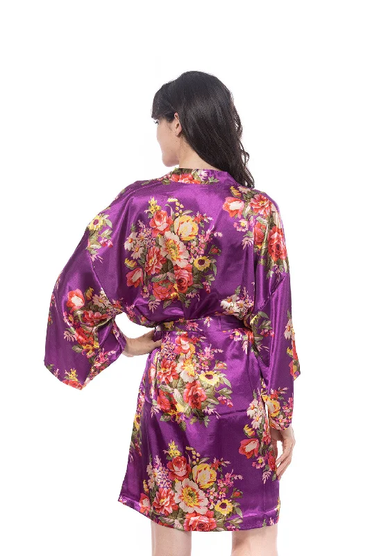 Satin Floral Blossom Robe Purple