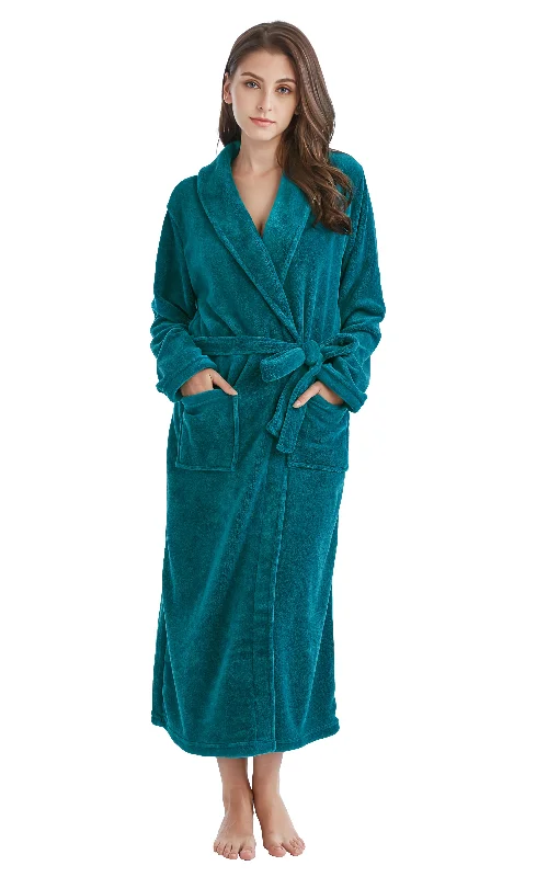 Women's Plush Fleece Robe, Warm Long Bathrobe-Deep Ocean Green (Ship to US Address ONLY)