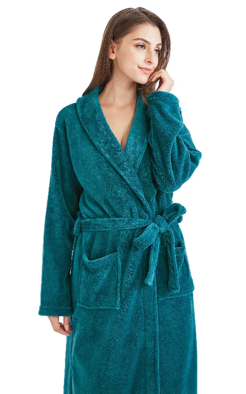 Women's Plush Fleece Robe, Warm Long Bathrobe-Deep Ocean Green (Ship to US Address ONLY)