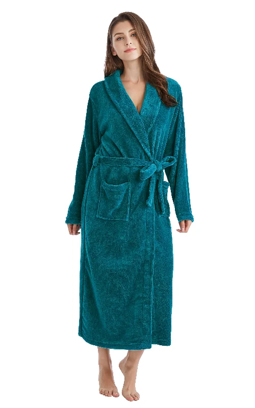 Women's Plush Fleece Robe, Warm Long Bathrobe-Deep Ocean Green (Ship to US Address ONLY)