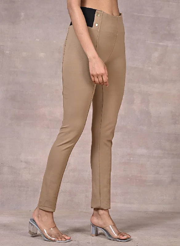 Beige Plain Jegging