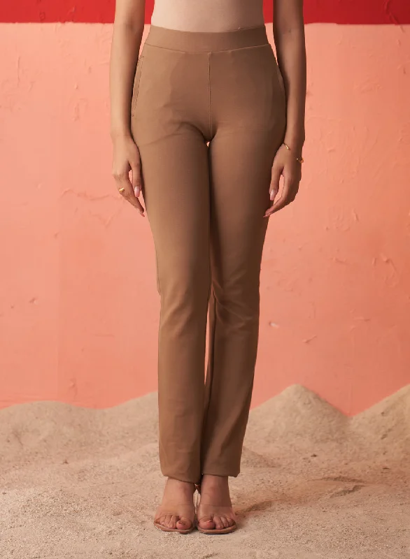 Beige Regular Plain Pants