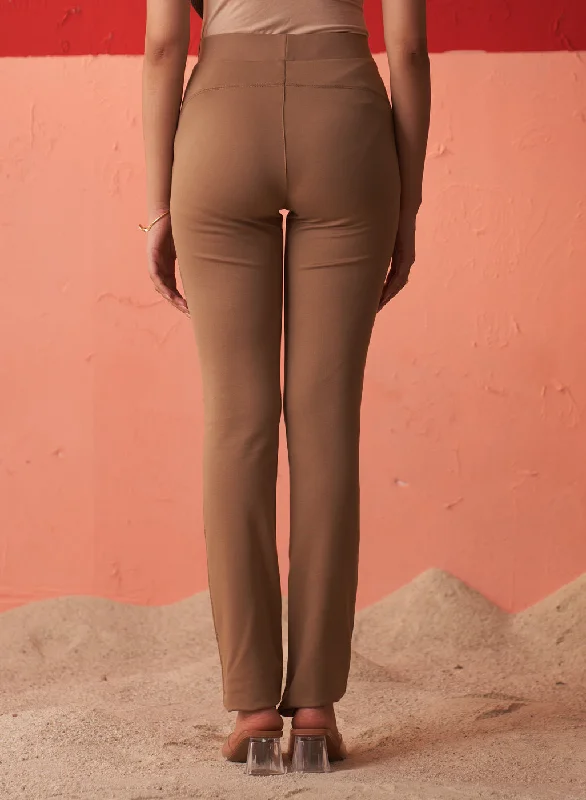 Beige Regular Plain Pants