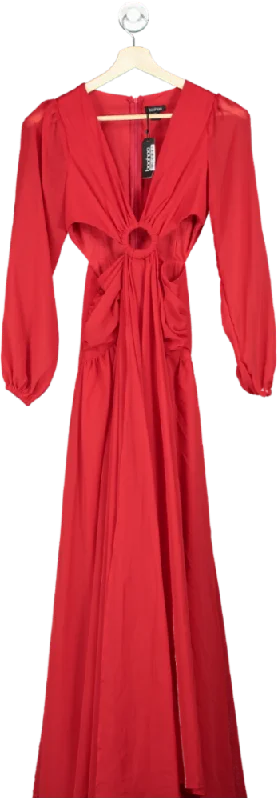 Boohoo Red Long-Sleeve Maxi Dress UK 8