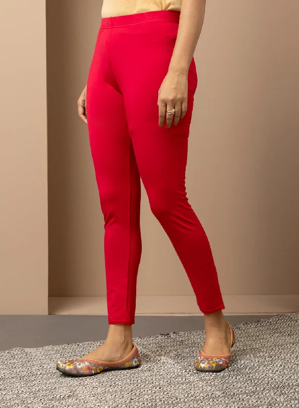 Carrot Red Ankle Length Plain Legging