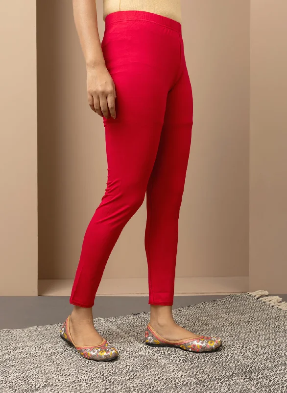 Carrot Red Ankle Length Plain Legging