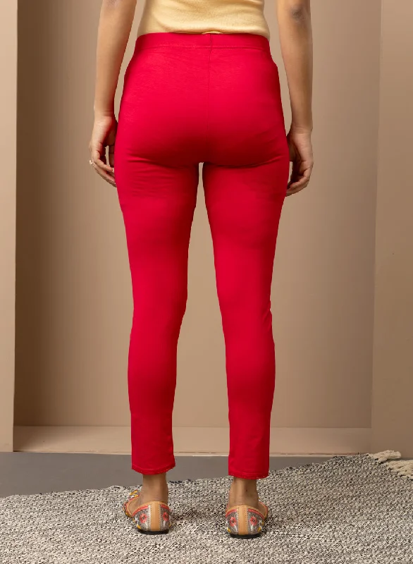 Carrot Red Ankle Length Plain Legging