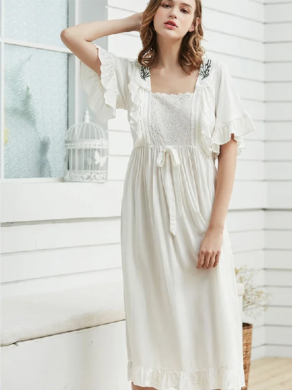 Delightful Long Nightgown with Ruffled Cuffs