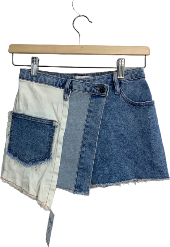 Fashion Nova Blue Patchwork Denim Skirt XS