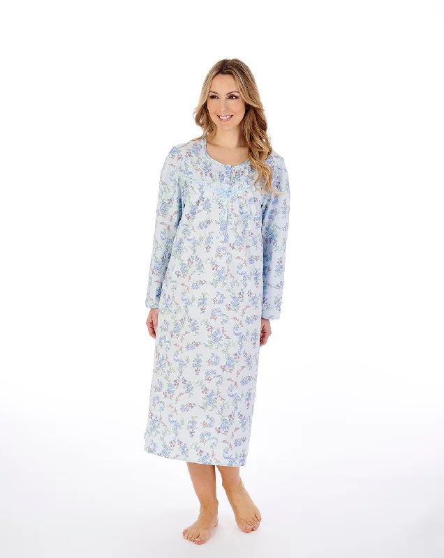 45"" Floral Print Woven Cotton Long Sleeve Nightdress