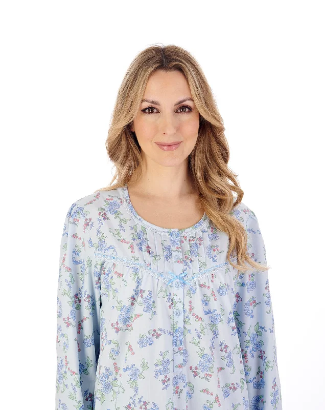 45"" Floral Print Woven Cotton Long Sleeve Nightdress