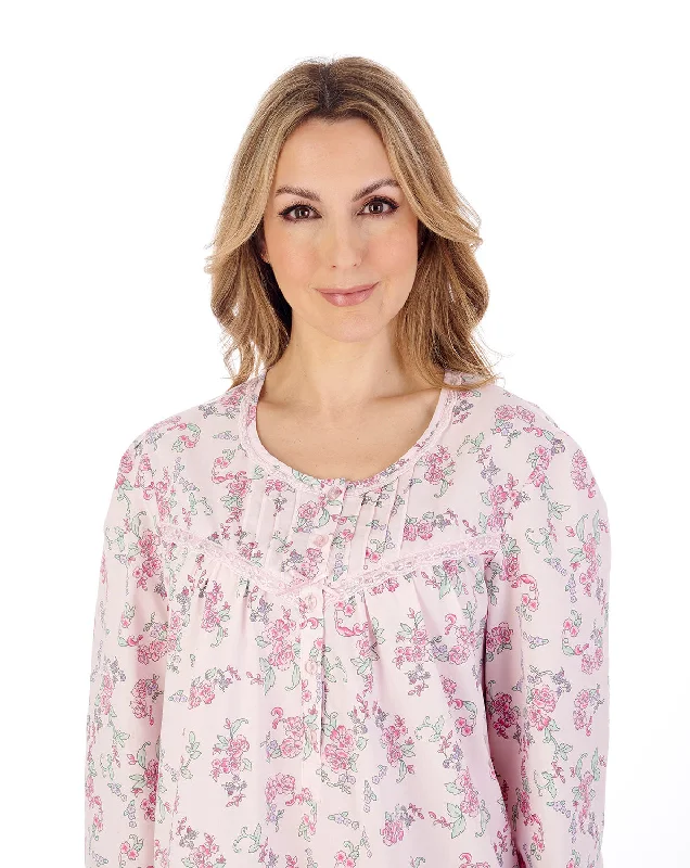 45"" Floral Print Woven Cotton Long Sleeve Nightdress