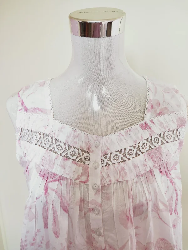 French Country Pure Cotton Sleeveless Nightie in Blush Banksia Print