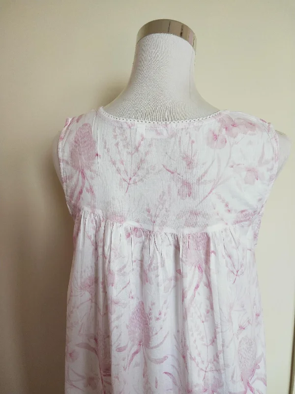 French Country Pure Cotton Sleeveless Nightie in Blush Banksia Print