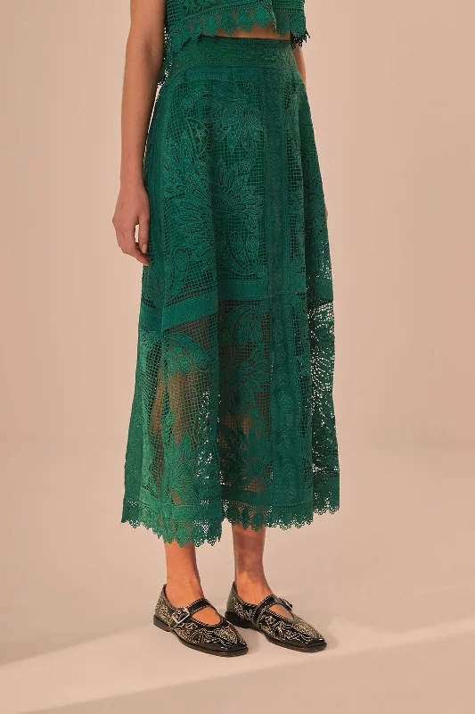 Green Toucans Guipure Midi Skirt