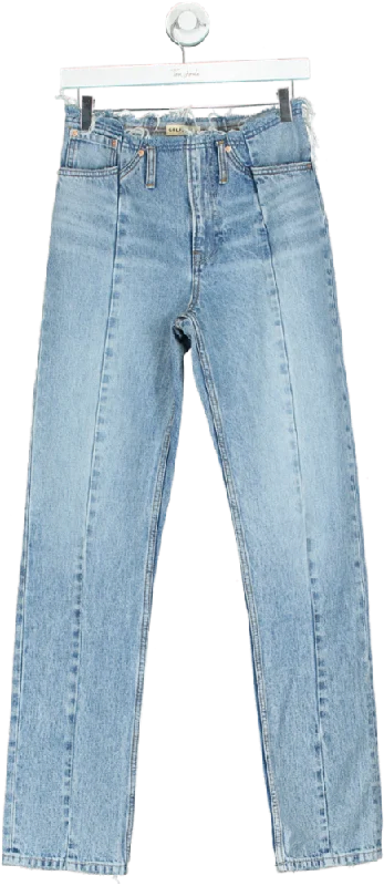 GRLFRND Blue Adriana Belted Frayed Waist Slim Straight Jeans W26