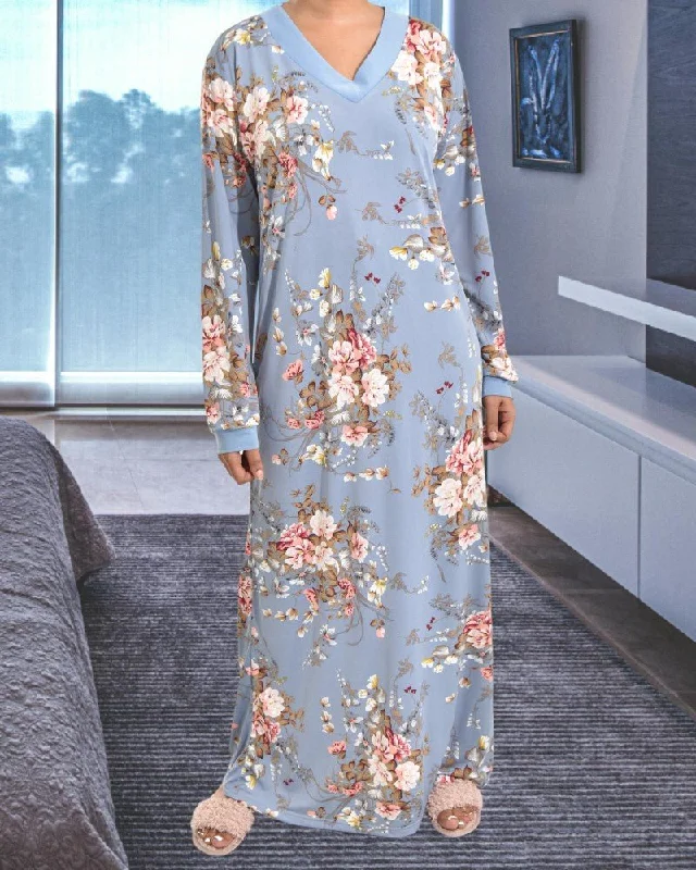 Ladies Blue Floral Print Gown