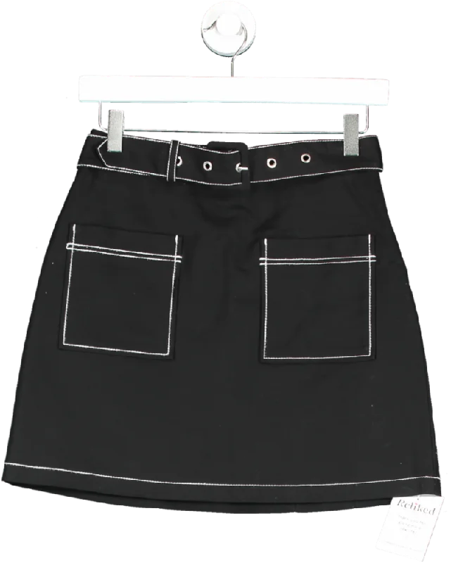 Maje Black Belted Mini Skirt With White Contrast Stitch UK 8