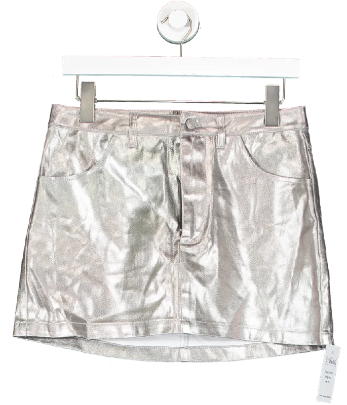 Meshki Metallic Carlie - Silver Coated Mini Skirt UK S