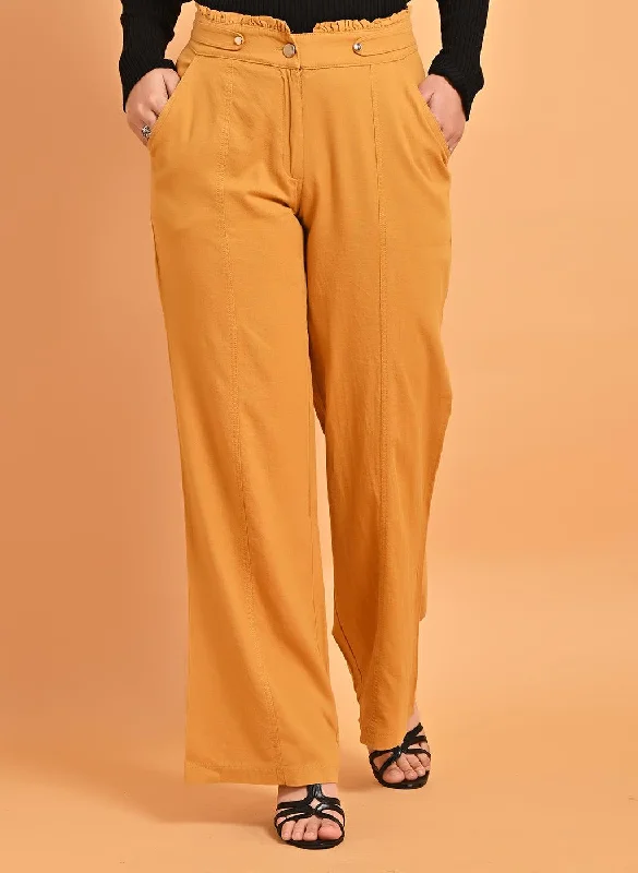 Mustard Flared Paneled Pant with Pleated Fabric Embellishment