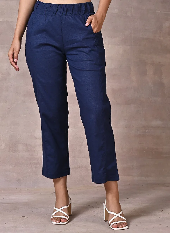 Navy Blue Plain Regular Capri