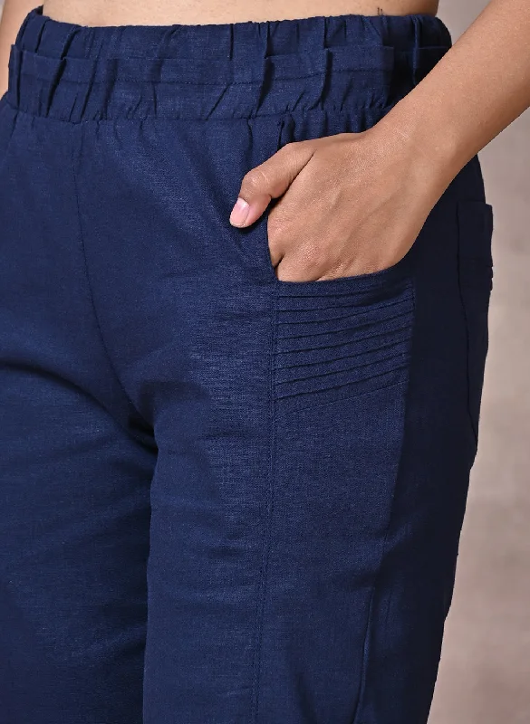 Navy Blue Plain Regular Capri