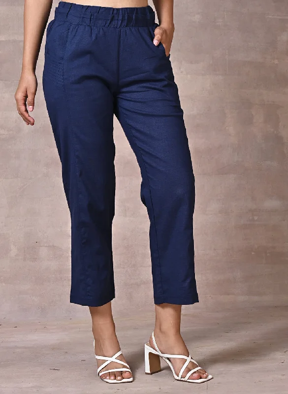 Navy Blue Plain Regular Capri