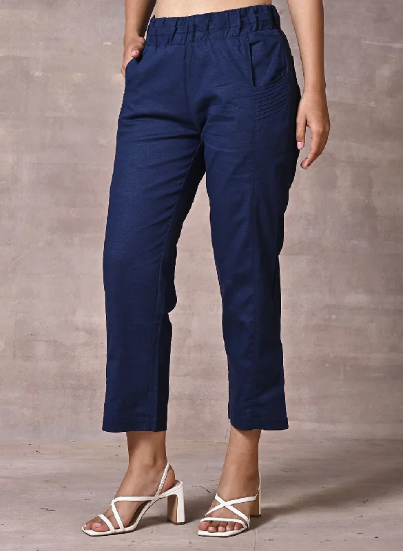 Navy Blue Plain Regular Capri