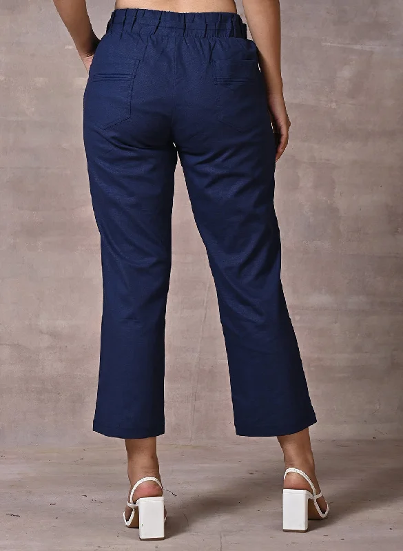 Navy Blue Plain Regular Capri