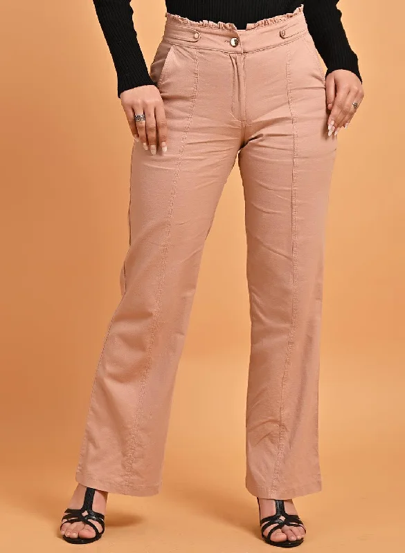 Pink Flared Paneled Pant with Pleated Fabric Embellishment