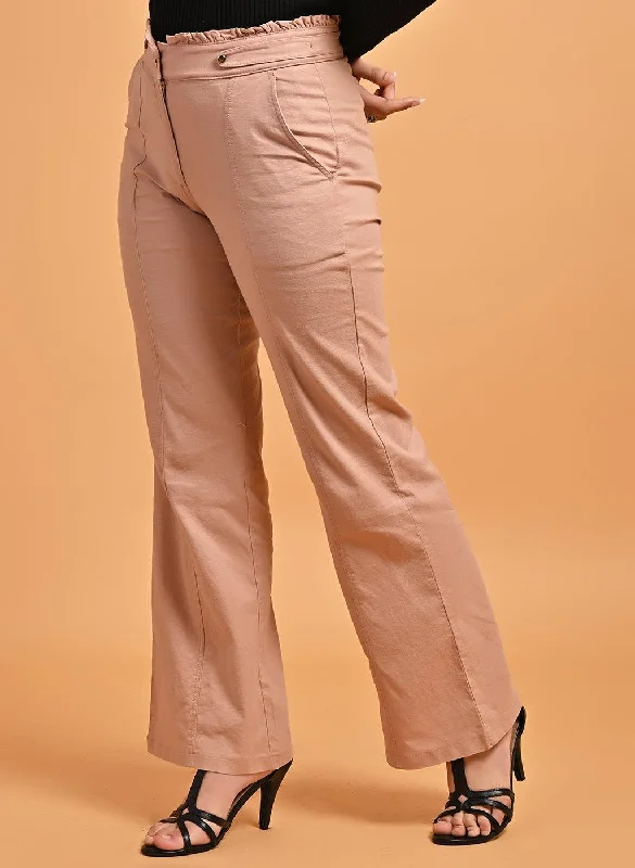 Pink Flared Paneled Pant with Pleated Fabric Embellishment