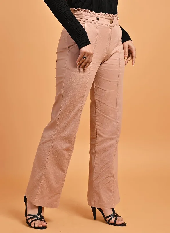 Pink Flared Paneled Pant with Pleated Fabric Embellishment