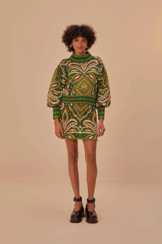 Green Pinneaple Ikat Knit Mini Skirt