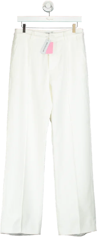 PrettyLittleThing White Premium Woven Pin Tuck Straight Leg Trousers UK 10