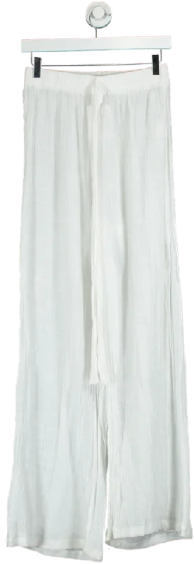 PrettyLittleThing White Wide-Leg Trousers UK 10