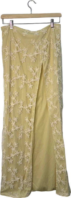 PrettyLittleThing Yellow Floral Embroidered Skirt UK 8