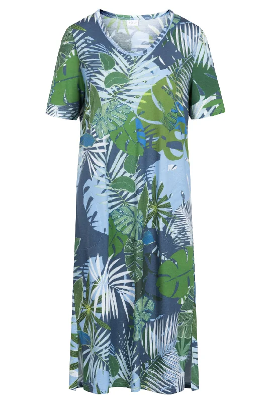 Rosch Pocketed Leaf Print Cotton Modal Nightgown Lounger