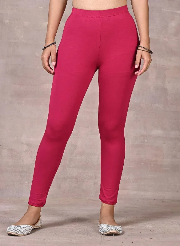 Rose Pink Ankle Length Plain Legging