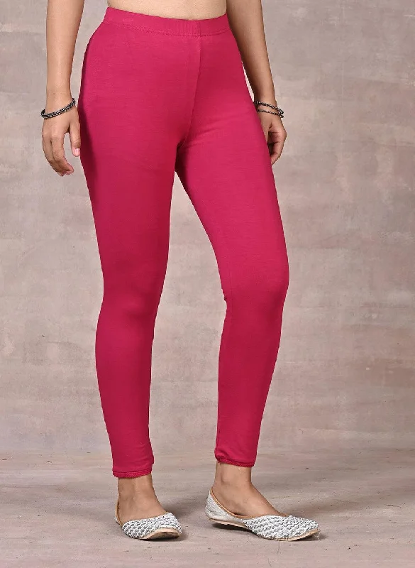 Rose Pink Ankle Length Plain Legging