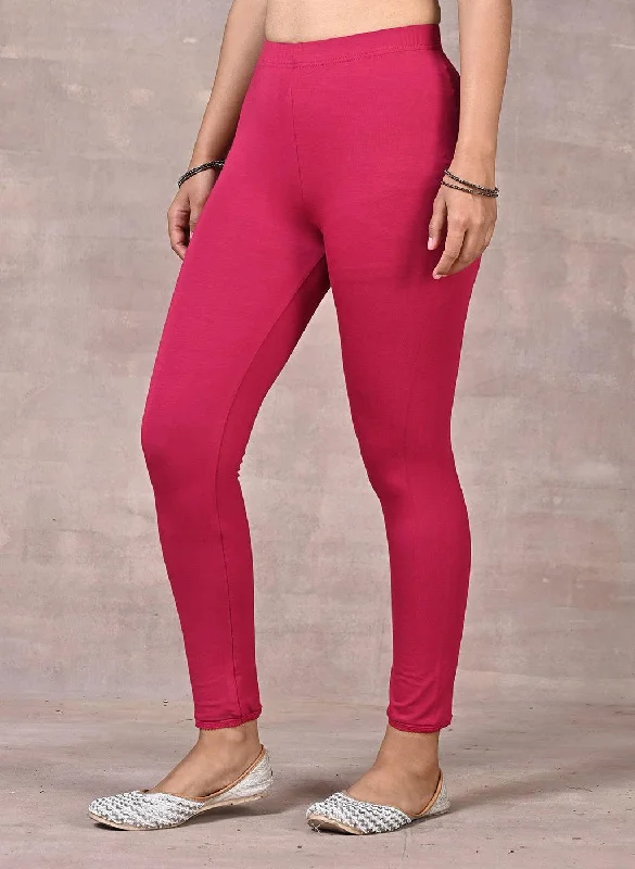 Rose Pink Ankle Length Plain Legging