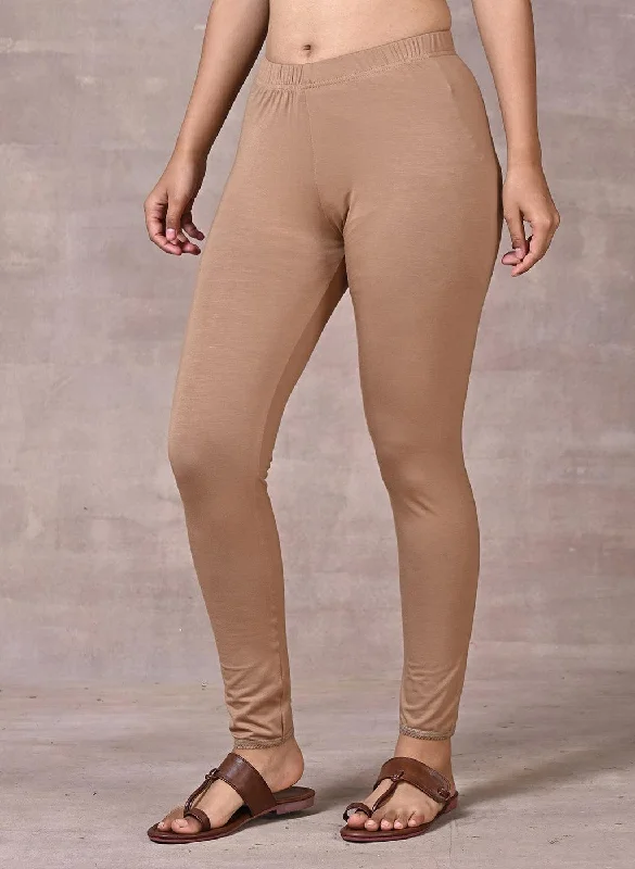 Sand Beige Ankle Length Plain Legging