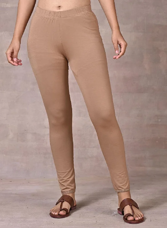 Sand Beige Ankle Length Plain Legging