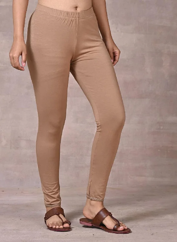 Sand Beige Ankle Length Plain Legging