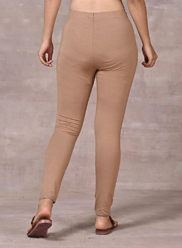 Sand Beige Ankle Length Plain Legging