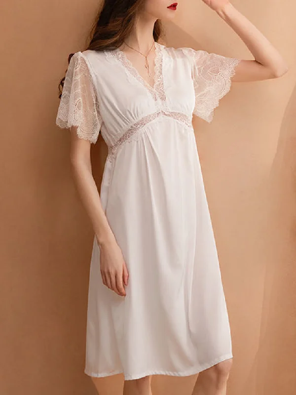 Short Sleeves Lace-Trim Sleep Dress