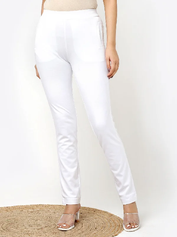 White Regular Plain Pants