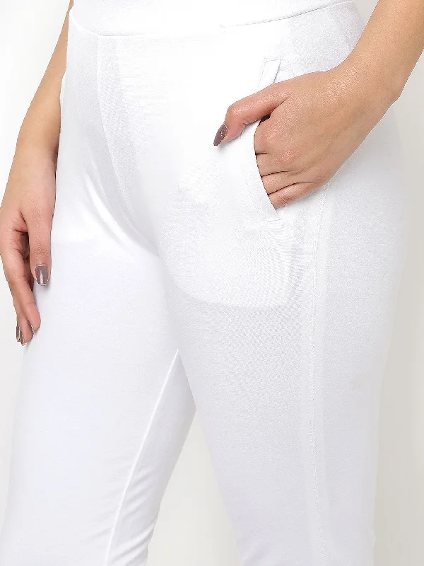 White Regular Plain Pants